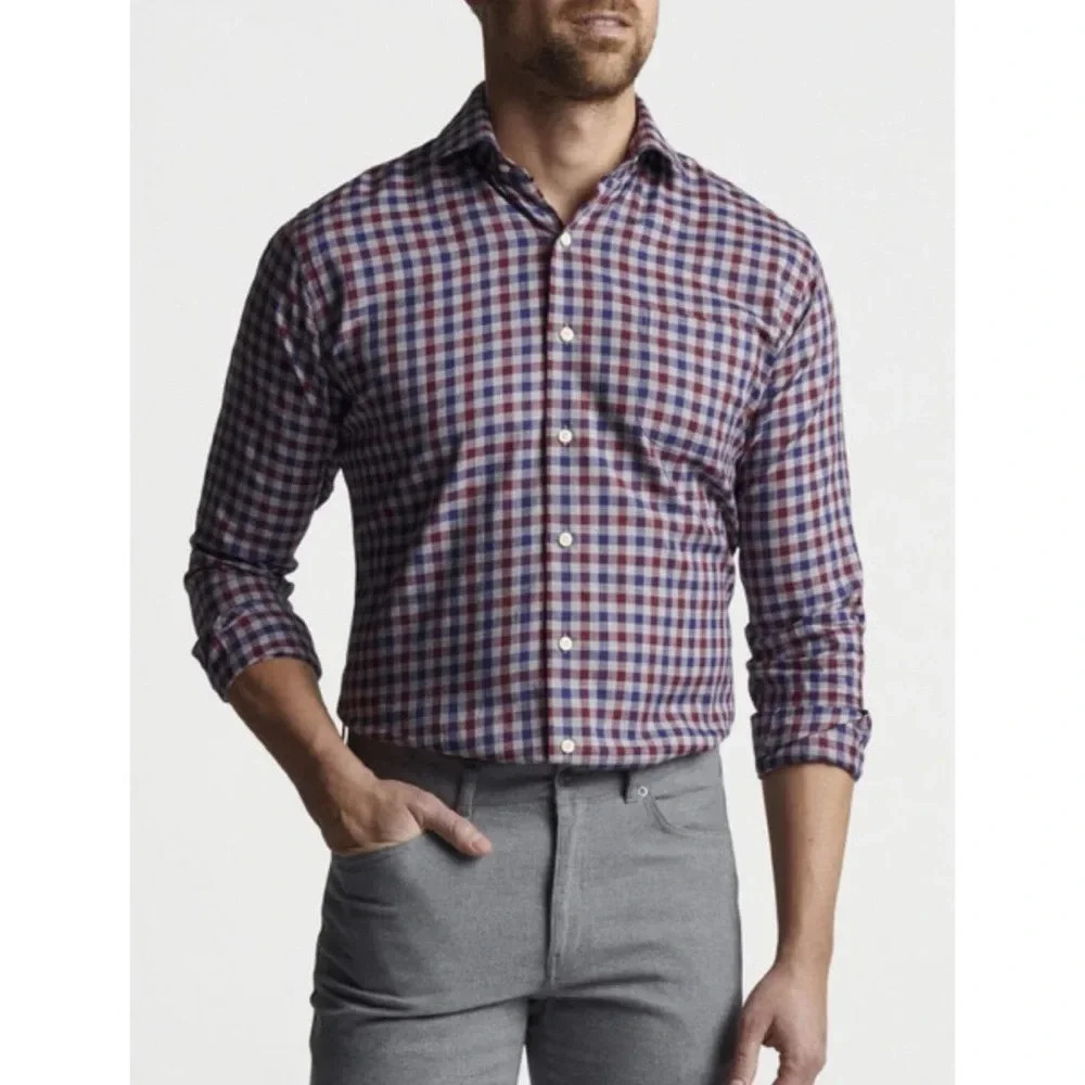 Peter Millar Dunbritton Cotton Sport Shirt in British Grey Size Large